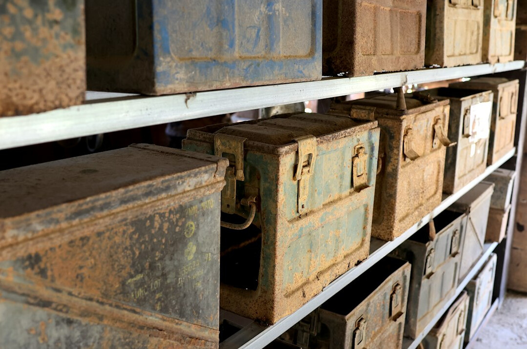 Archive shelves with old storage boxes
